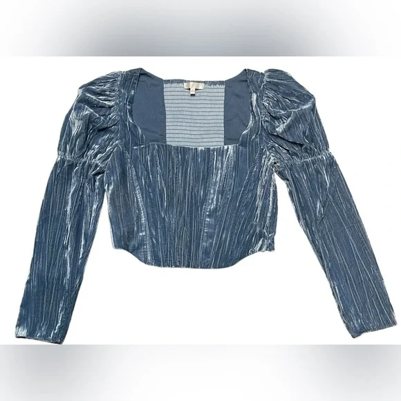 Wayf Velvet Bustier Corset Top Juliet Sleeves in Color Slate Womens Size Medium - Picture 5 of 16